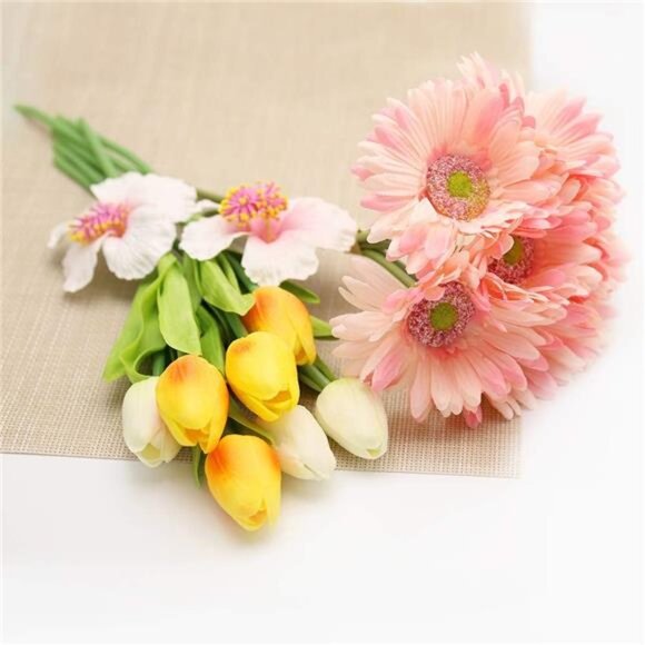 28 Pcs Multicolor Tulips Artificial Flowers Faux Tulip Stems Real Feel PU Tulips - Picture 6 of 8